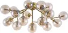 A close-up studio shot of a gold chandelier with many amber glass globes. Náhľad obrázku produktu