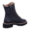 A black leather boot with fur lining and laces, shown from the side. Produktbild-Vorschau