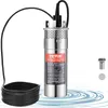 A submersible water pump with its accessories, set against a white and light blue background with water ripple graphics. Anteprima dell’immagine prodotto