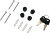 A collection of hardware items including screws, wall plugs, rubber feet, and keys, arranged on a white background. Anteprima dell’immagine prodotto