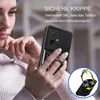 A woman is holding a smartphone with a black protective case, demonstrating its features. Produktbild-Vorschau