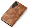 A brown leather flip case for a smartphone, shown from a diagonal angle. Produktbild-Vorschau