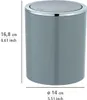A grey trash can with a silver lid, shown with dimensions indicated by lines and text. Produktbild-Vorschau