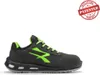 A black and green safety shoe is shown against a white background. Voir les images du produit