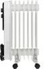 A white oil-filled radiator with black controls and wheels, shown from the side against a white background. Voir les images du produit
