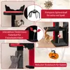 Collage of a cat tree with Halloween-themed accessories and cats interacting with it. Produktbild-Vorschau