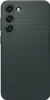 A close-up, straight-on view of the back of a dark green smartphone case with a textured triangular pattern.