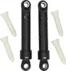 Two black washing machine shock absorbers with four white plastic mounting pieces are arranged on a white background. Produktbild-Vorschau