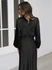 Cocktailkleid mit langen Ärmeln – Satin-Kleid – Lässiger Produktbild-Vorschau 2