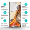 A smartphone screen protector with feature callouts. Produktbild-Vorschau