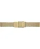 A close-up of a gold-colored watch band with a clasp. Voir les images du produit
