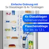 Interior view of a refrigerator with various food items and informational overlays. Produktbild-Vorschau