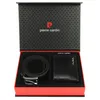 A gift set containing a black leather belt and wallet from Pierre Cardin, presented in a branded gift box. Voir les images du produit