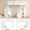 A loft bed with storage and a desk, shown in a room setting and as two separate configuration options. Náhled obrázku produktu