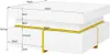 A white coffee table with gold accents and dimensions indicated by measurement lines and text. Produktbild-Vorschau