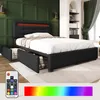 Łóżko tapicerowane 90x200 cm czarne z diodami LED i 2 Podgląd zdjęcia produktu 9