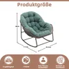 A rocking chair with dimensions indicated, along with icons representing load capacity, packaging, and assembly. Produktbild-Vorschau