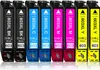 A row of eight ink cartridges for a printer. Produktbild-Vorschau
