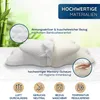A pillow with a bamboo cover is shown with text and icons highlighting its features. Produktbild-Vorschau