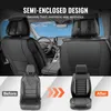 A split image showing the interior of a car with seat covers installed, and a comparison of a car seat before and after installation of the seat covers. Produktbild-Vorschau