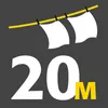 A graphic illustration of two white sheets of paper hanging on a clothesline, with the number '20' and the letter 'M' below. Produktbild-Vorschau