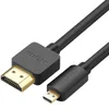 A black HDMI cable with gold-plated connectors, one standard HDMI and one micro HDMI. Produktbild-Vorschau