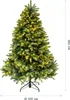 A full shot of a green artificial Christmas tree with yellow LED lights, standing on a black stand, against a white background. Dimensions are indicated by text overlays. Produktbild-Vorschau