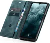 A teal flip-case wallet for a smartphone is open, showing the phone's screen and the wallet's card and bill slots. Produktbild-Vorschau