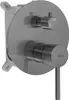 A built-in shower mixer with a round titanium-colored plate and two controls. Náhled obrázku produktu