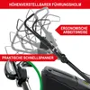 Close-up view of a lawnmower handle with multiple adjustment positions shown, highlighting features. Produktbild-Vorschau