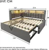 A diagram showing the dimensions of a bed frame with an integrated headboard and storage. Náhled obrázku produktu