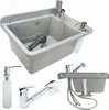A collage of images showing a sink basin, a faucet, a soap dispenser, and a hand shower. Náhled obrázku produktu
