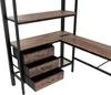 A close-up view of a corner desk with shelves and drawers. Náhled obrázku produktu