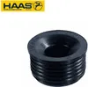 A black rubber plug with ribbed sides and a flared opening, placed on a white background. A yellow logo with the brand name 'HAAS' is in the top left corner. Produktbild-Vorschau