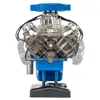 A transparent model of a V8 engine with a blue air filter and base. Produktbild-Vorschau