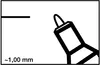 An illustration showing a marker tip and a measurement. Produktbild-Vorschau