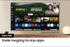 A Samsung smart TV displaying its Tizen OS interface, showcasing various apps and content. Produktbild-Vorschau