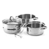 A set of stainless steel pots and a steamer basket are arranged on a white background. Náhľad obrázku produktu