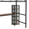 A close-up view of a loft bed with a desk and shelves. Podgląd zdjęcia produktu