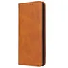 A brown leather smartphone case is shown against a white background. Produktbild-Vorschau