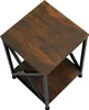 A high-angle shot of a two-tiered, square side table with a dark wood-grain top and shelf, supported by a black metal frame. Náhled obrázku produktu