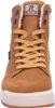 A close-up front view of a brown leather boot with yellow laces. Voir les images du produit