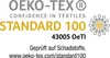 The image displays the OEKO-TEX® Standard 100 certification logo and related text. Produktbild-Vorschau