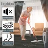 A woman is mopping a floor in a living room setting, with furniture and curtains visible. There are also icons and text overlays highlighting product features. Náhled obrázku produktu