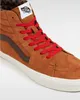 Close-up view of a brown Vans Sk8-Hi sneaker with red laces. Voir les images du produit
