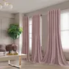 A living room scene with pink velvet curtains hanging in front of windows, a sofa, and a coffee table. Produktbild-Vorschau