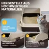 A cat is sitting next to an open litter box, with close-up views of its features. Produktbild-Vorschau
