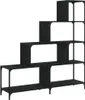 A black, multi-tiered bookshelf against a white background. Náhled obrázku produktu