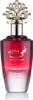 A perfume bottle with a red gradient and ornate gold cap. Voir les images du produit