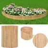A garden border made of bamboo is shown in use around a flower bed, with close-up views of the product itself. Náhľad obrázku produktu